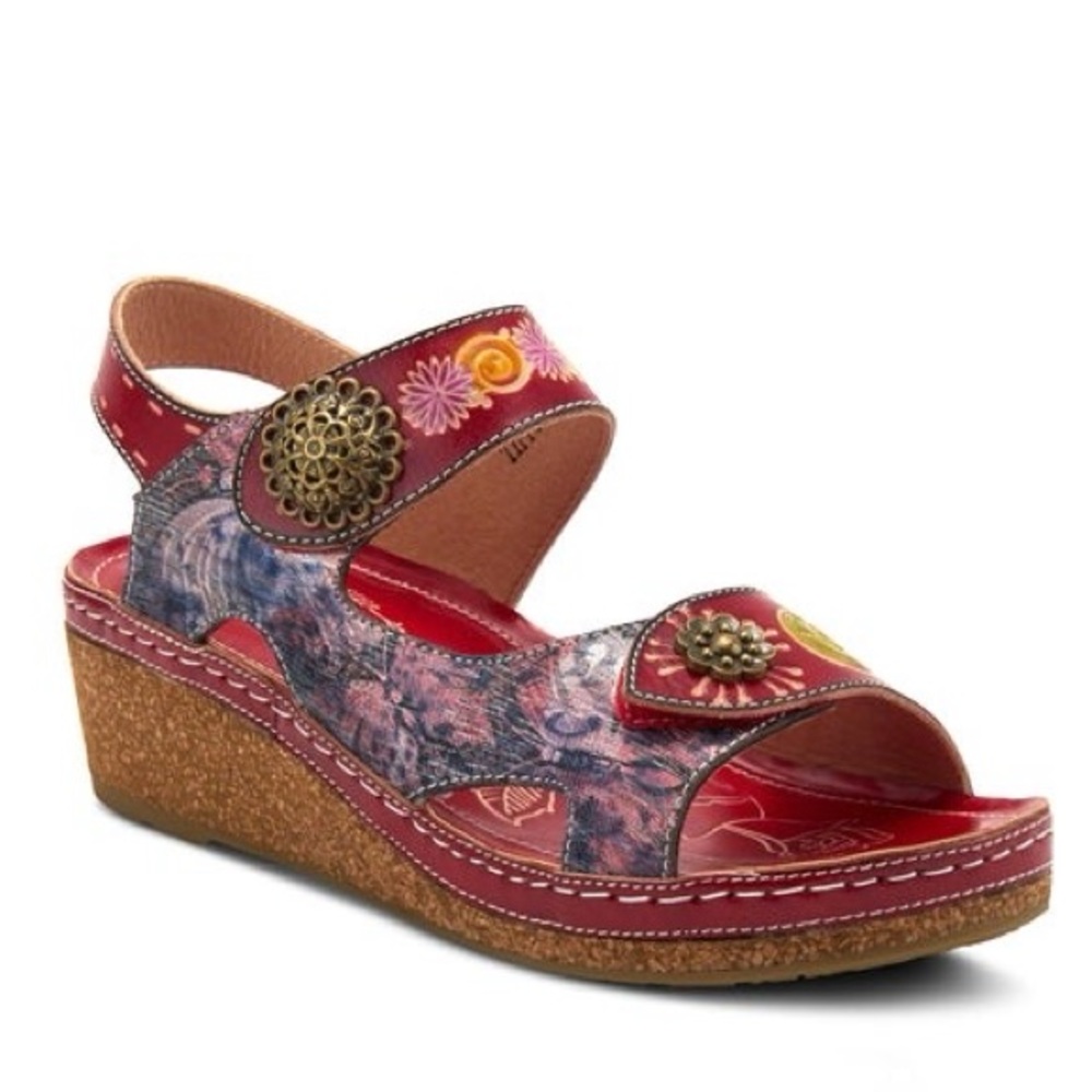L’ Artiste By Spring Step Women’S Tiffinal Red Multi Ankle Strap Wedge Sandals
